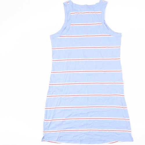 Marks and Spencer Womens Blue Striped Cotton Tank Dress Size M Round Neck Pullover