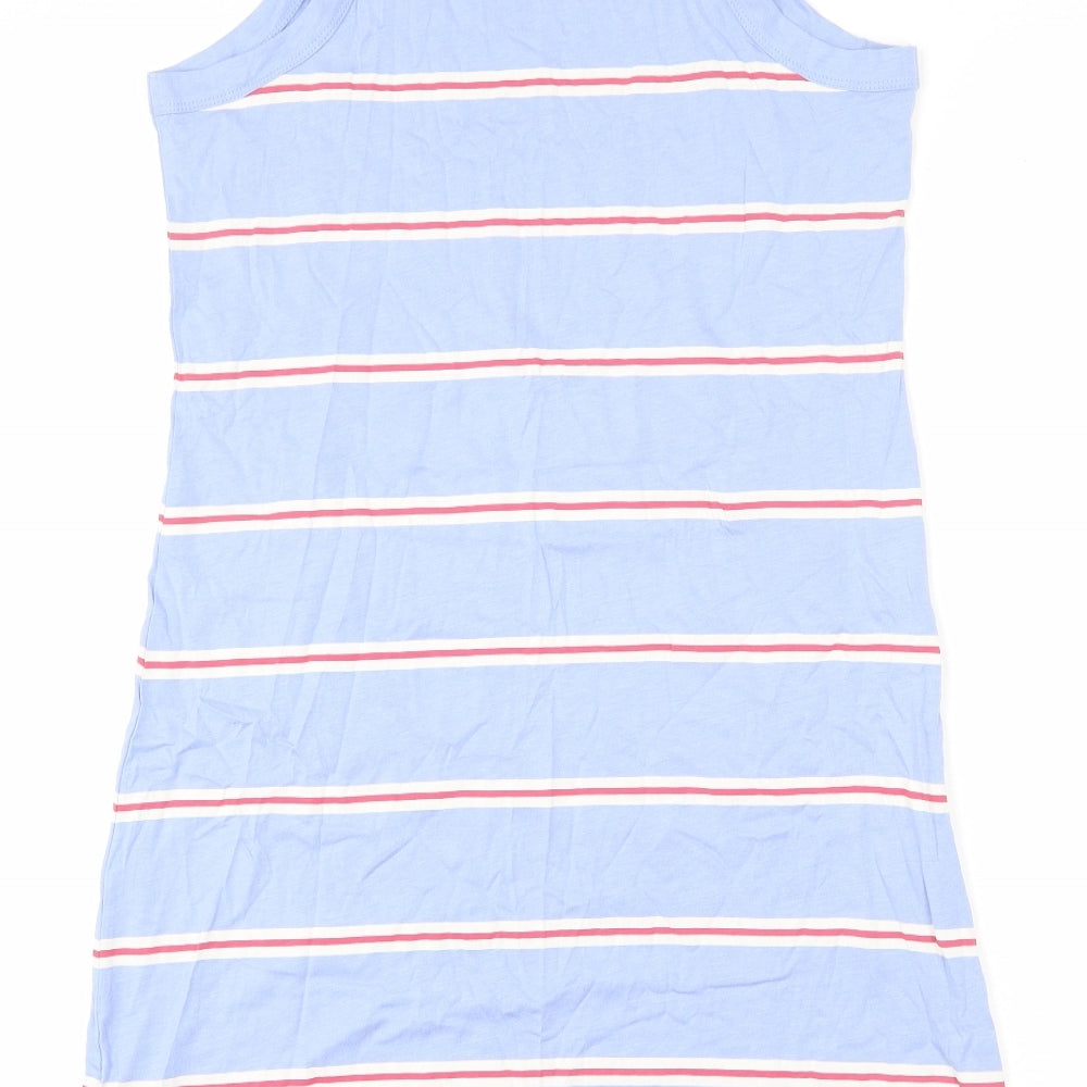 Marks and Spencer Womens Blue Striped Cotton Tank Dress Size M Round Neck Pullover