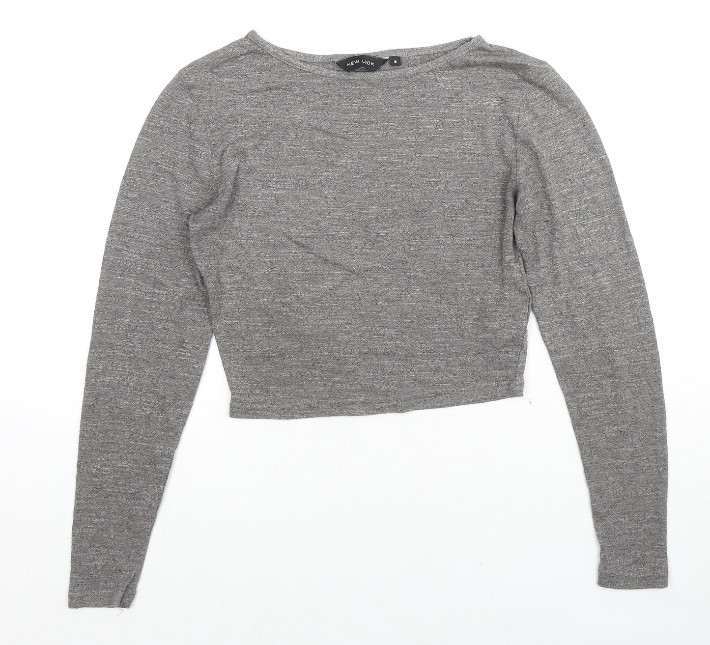 New Look Womens Grey Polyester Cropped T-Shirt Size 8 Round Neck