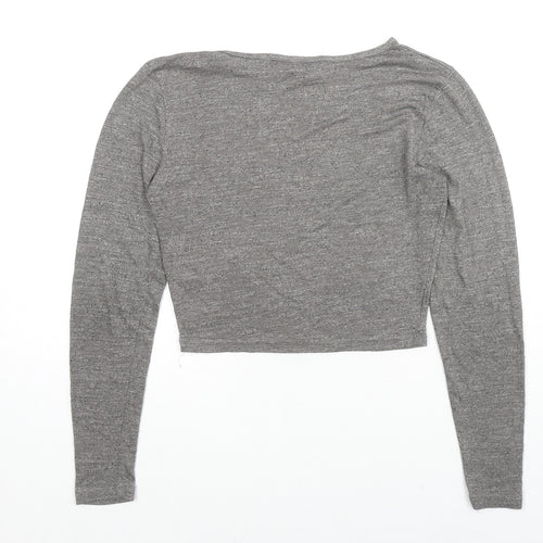 New Look Womens Grey Polyester Cropped T-Shirt Size 8 Round Neck