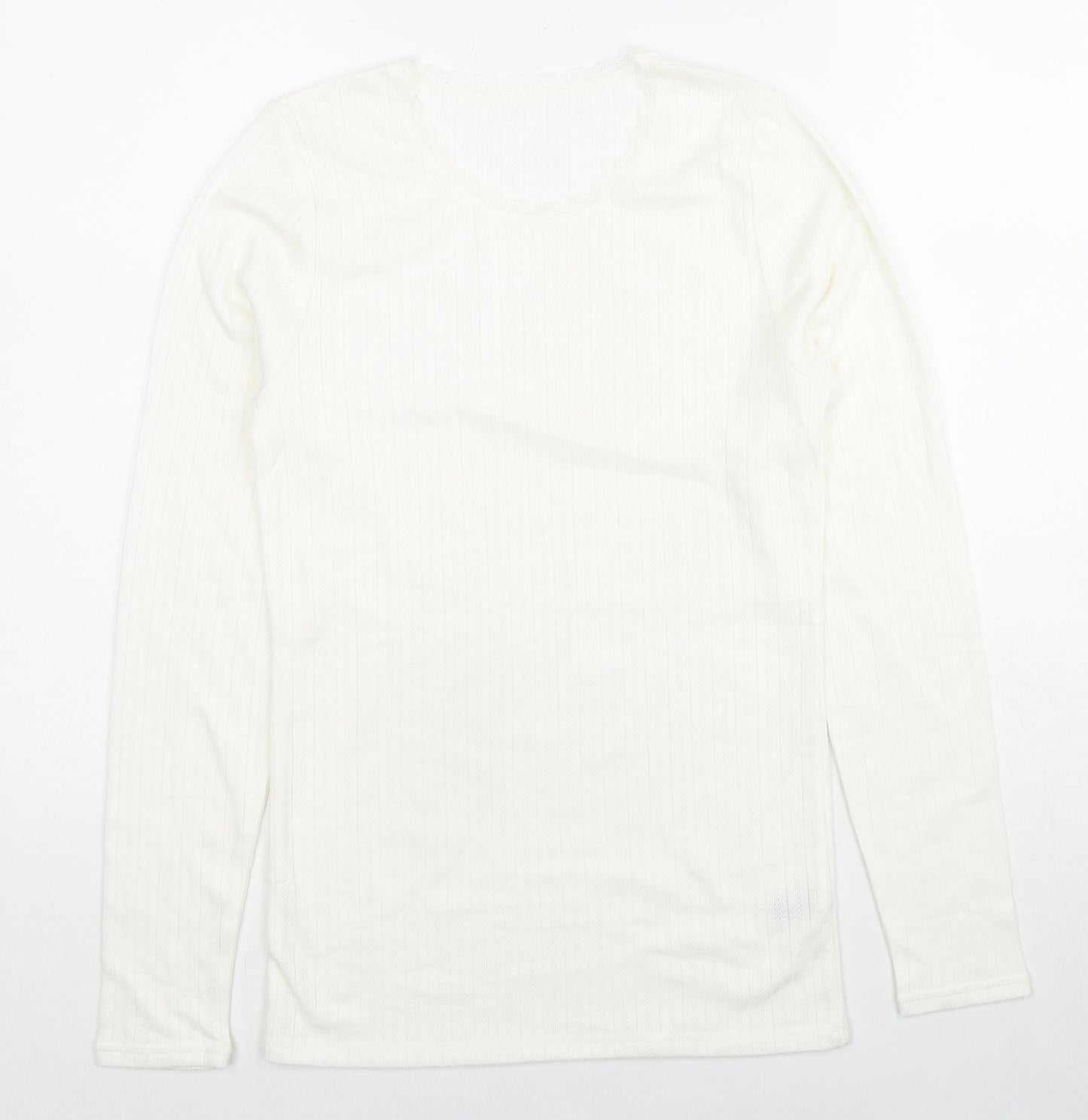 Marks and Spencer Womens White Polyester Basic T-Shirt Size 14 Round Neck - Thermal