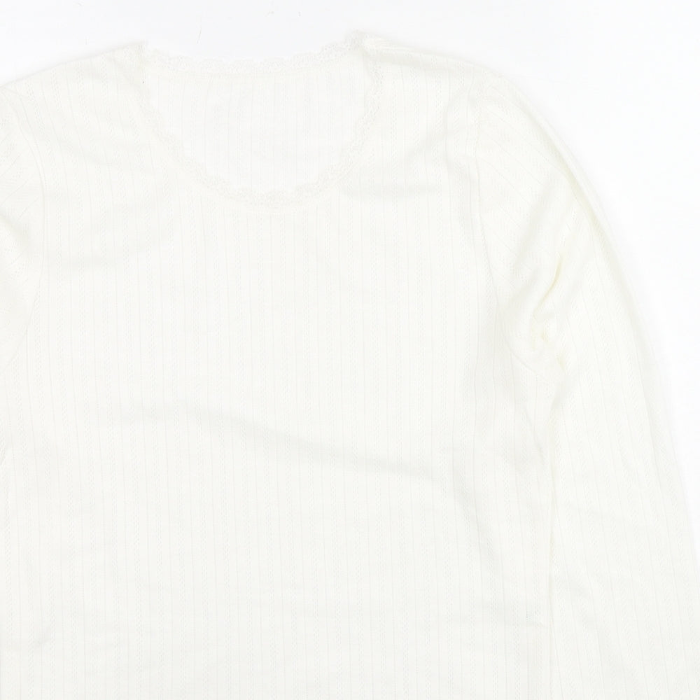 Marks and Spencer Womens White Polyester Basic T-Shirt Size 14 Round Neck - Thermal