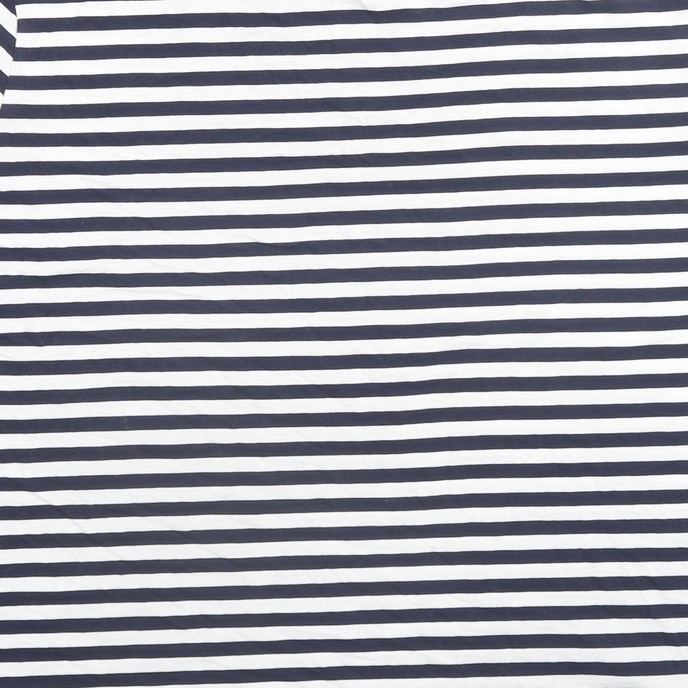 Marks and Spencer Womens Blue Striped Cotton Basic T-Shirt Size 16 Crew Neck