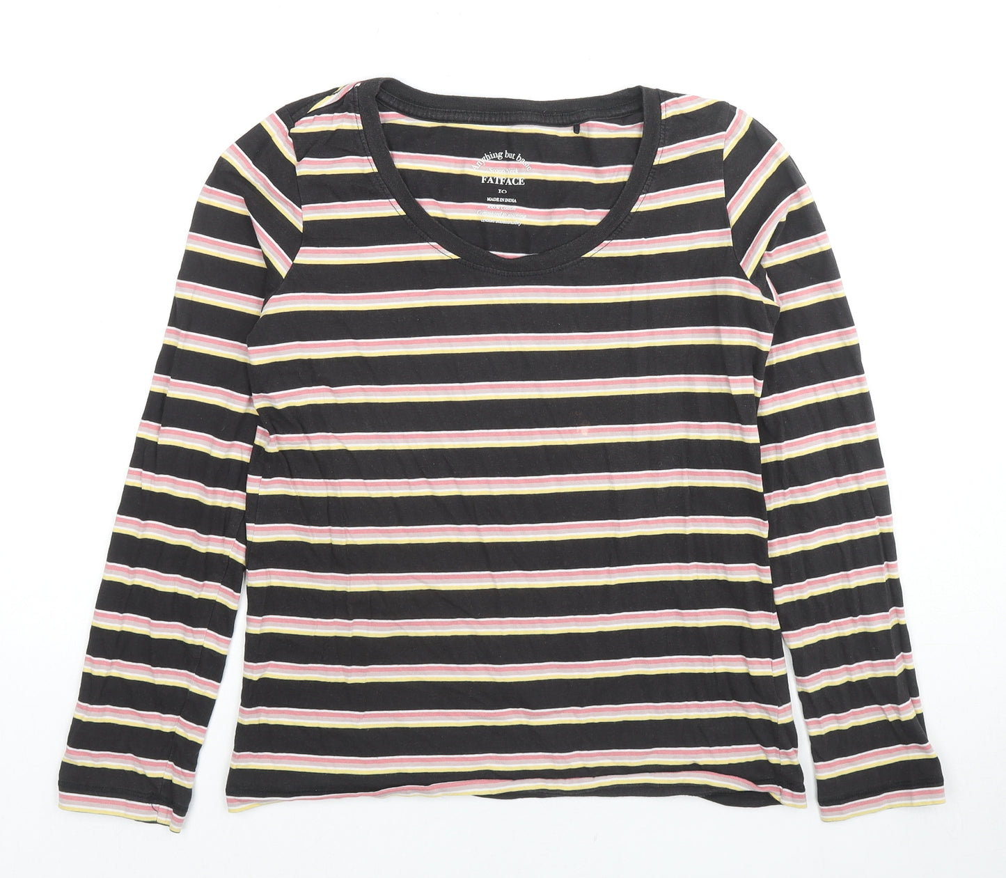 Fat Face Womens Multicoloured Striped Cotton Basic T-Shirt Size 10 Boat Neck