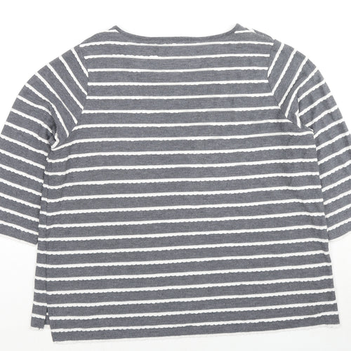 Marks and Spencer Womens Grey Striped Viscose Basic T-Shirt Size 20 Round Neck