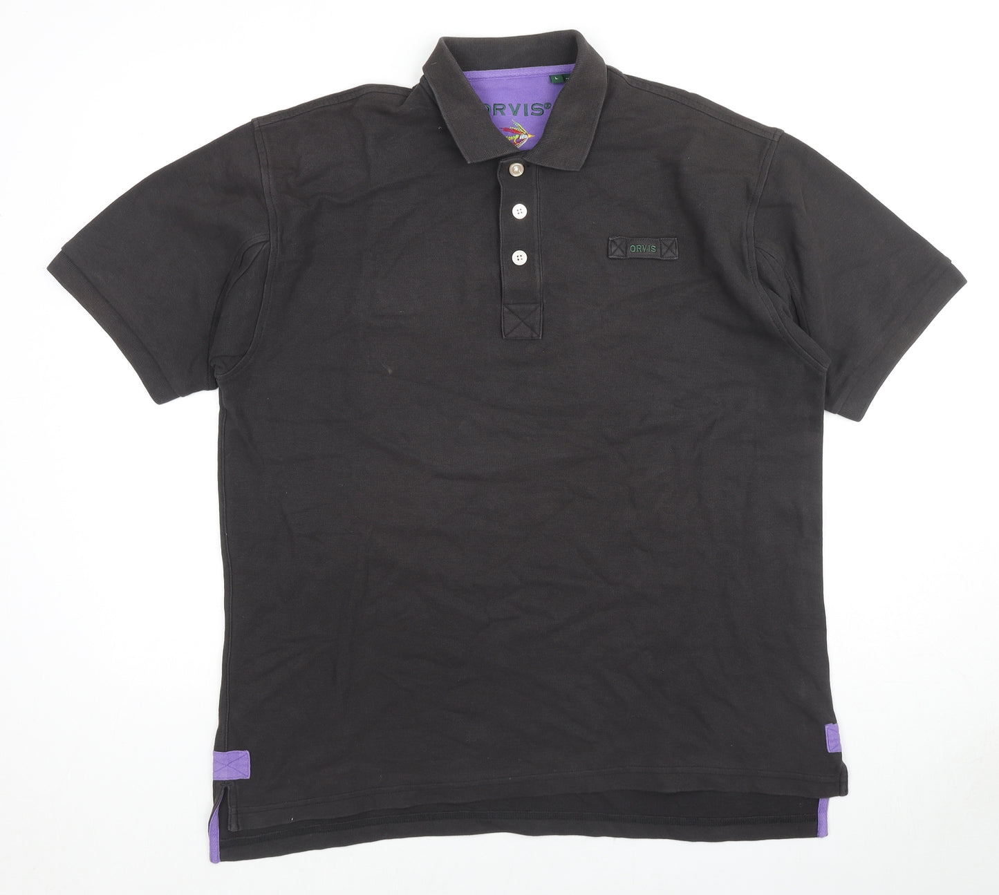 Orvis Mens Black Cotton Polo Size M Collared Pullover