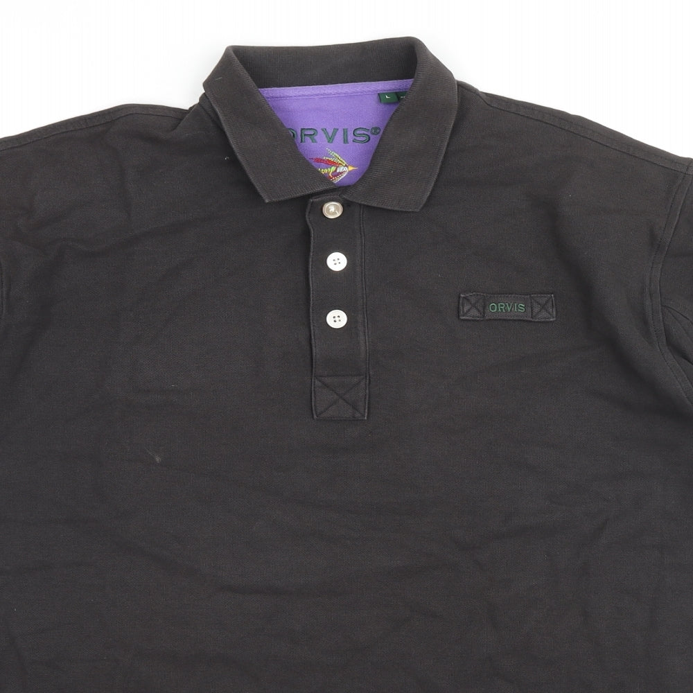 Orvis Mens Black Cotton Polo Size M Collared Pullover