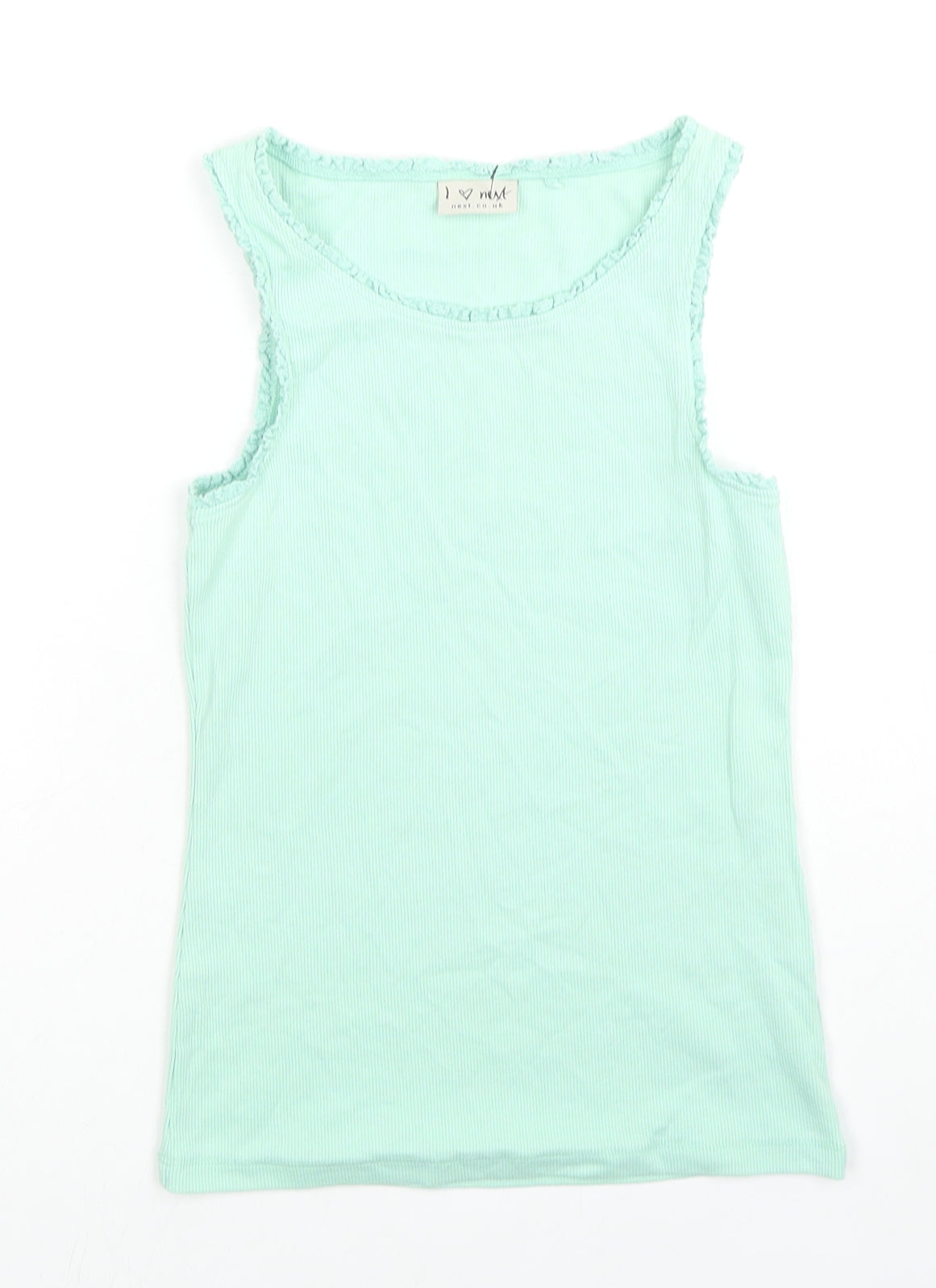 NEXT Girls Green Cotton Basic Tank Size 10 Years Boat Neck Pullover