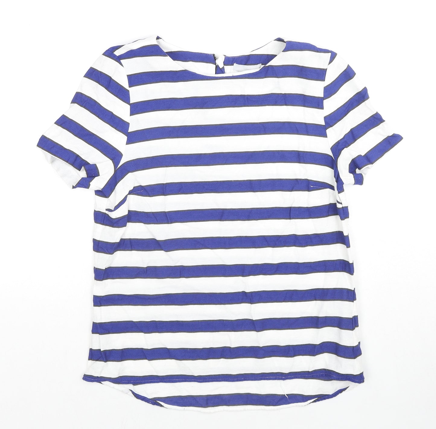 H&M Womens Blue Striped Viscose Basic T-Shirt Size 10 Boat Neck
