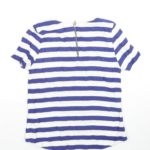 H&M Womens Blue Striped Viscose Basic T-Shirt Size 10 Boat Neck