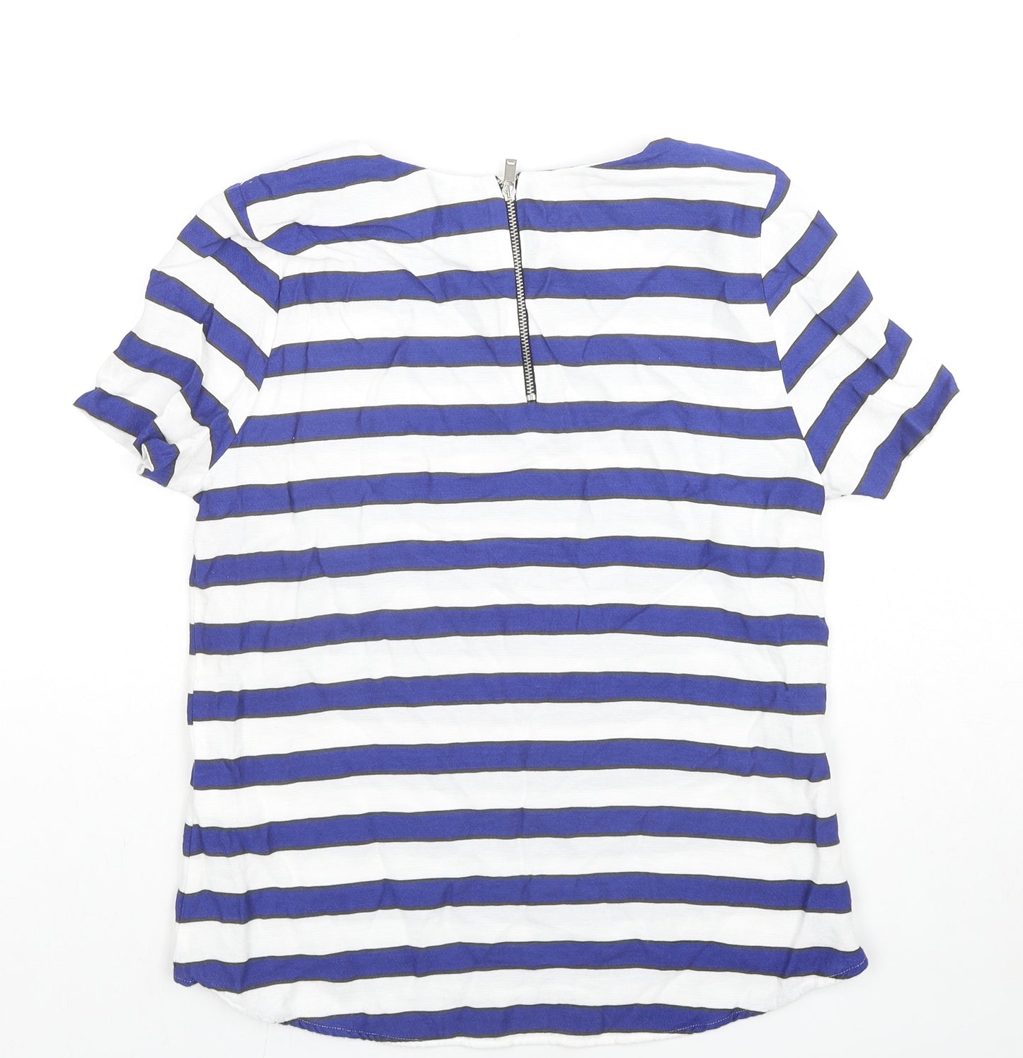 H&M Womens Blue Striped Viscose Basic T-Shirt Size 10 Boat Neck