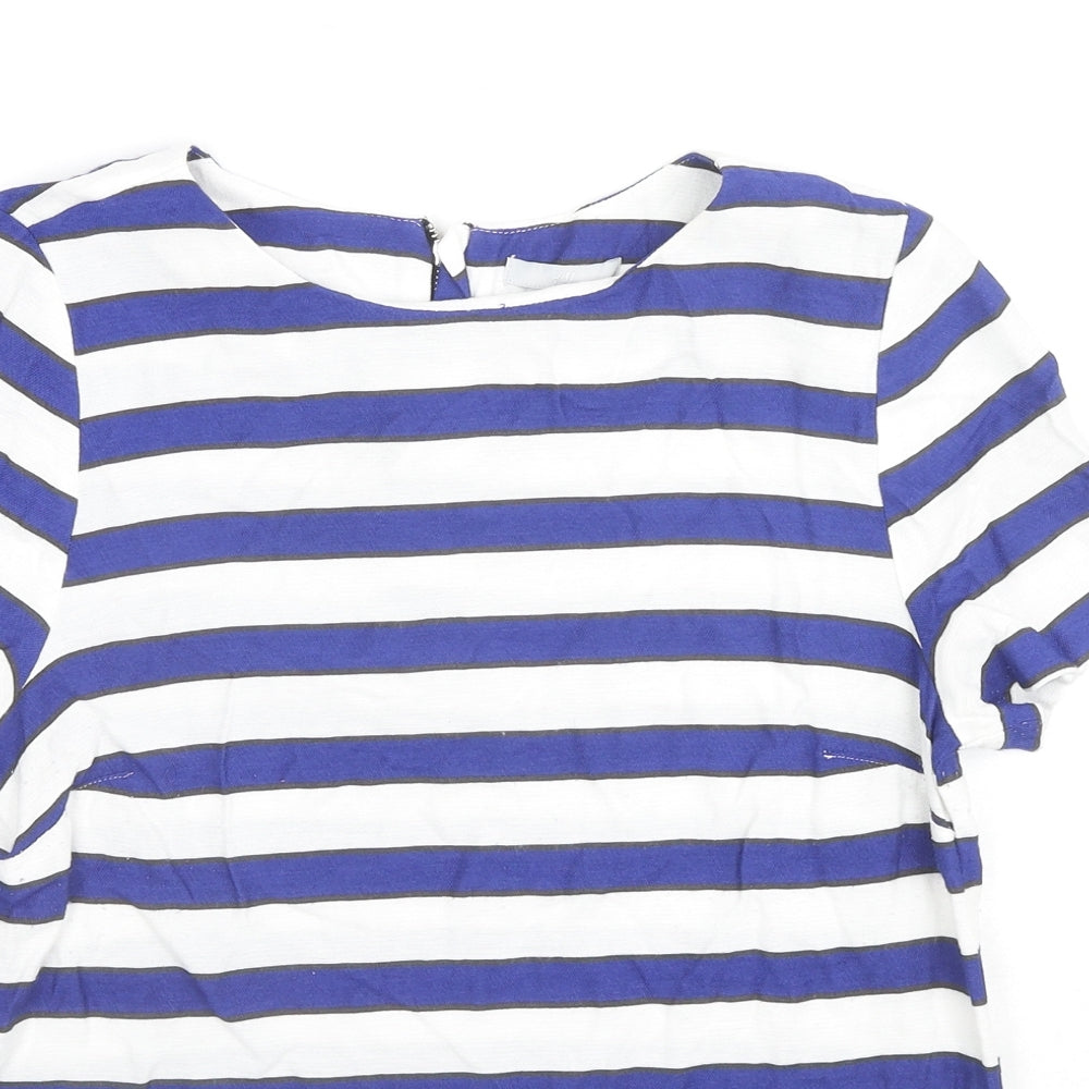 H&M Womens Blue Striped Viscose Basic T-Shirt Size 10 Boat Neck
