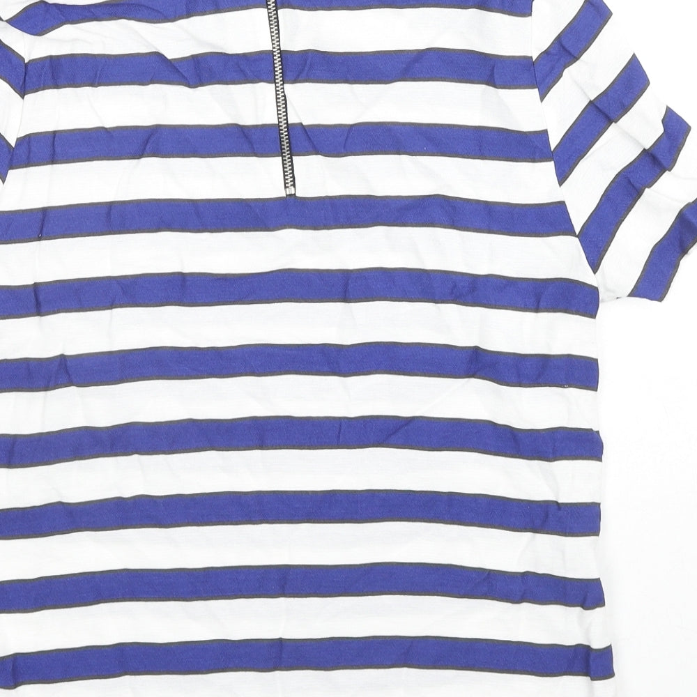 H&M Womens Blue Striped Viscose Basic T-Shirt Size 10 Boat Neck