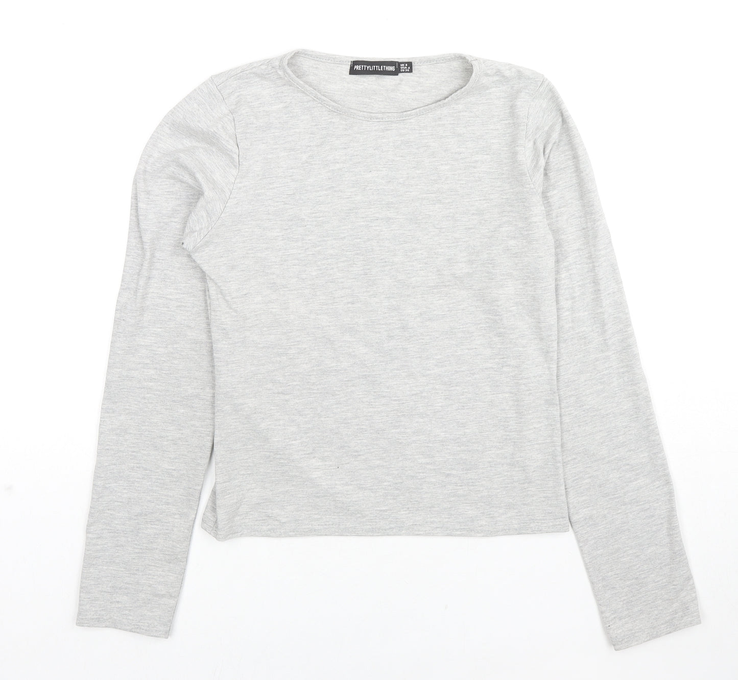 PRETTYLITTLETHING Womens Grey Cotton Basic T-Shirt Size 8 Round Neck