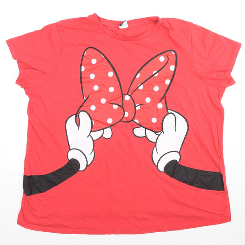 Disney Womens Red Solid Cotton Top Pyjama Top Size 22 - Minnie Mouse Bow