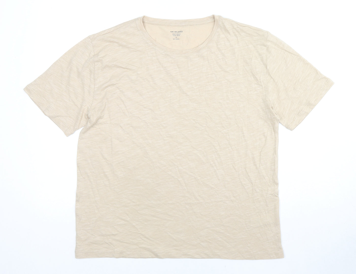 Marks and Spencer Womens Beige Cotton Basic T-Shirt Size 12 Crew Neck