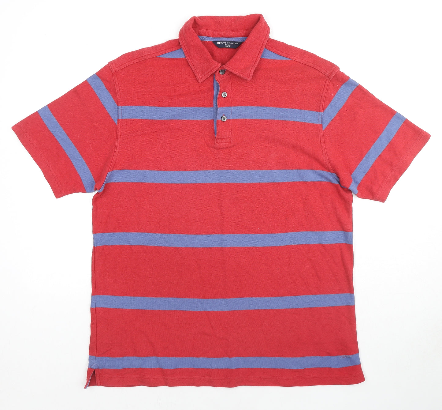 Marks and Spencer Mens Red Striped Cotton Polo Size M Collared Pullover