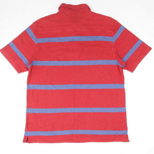 Marks and Spencer Mens Red Striped Cotton Polo Size M Collared Pullover