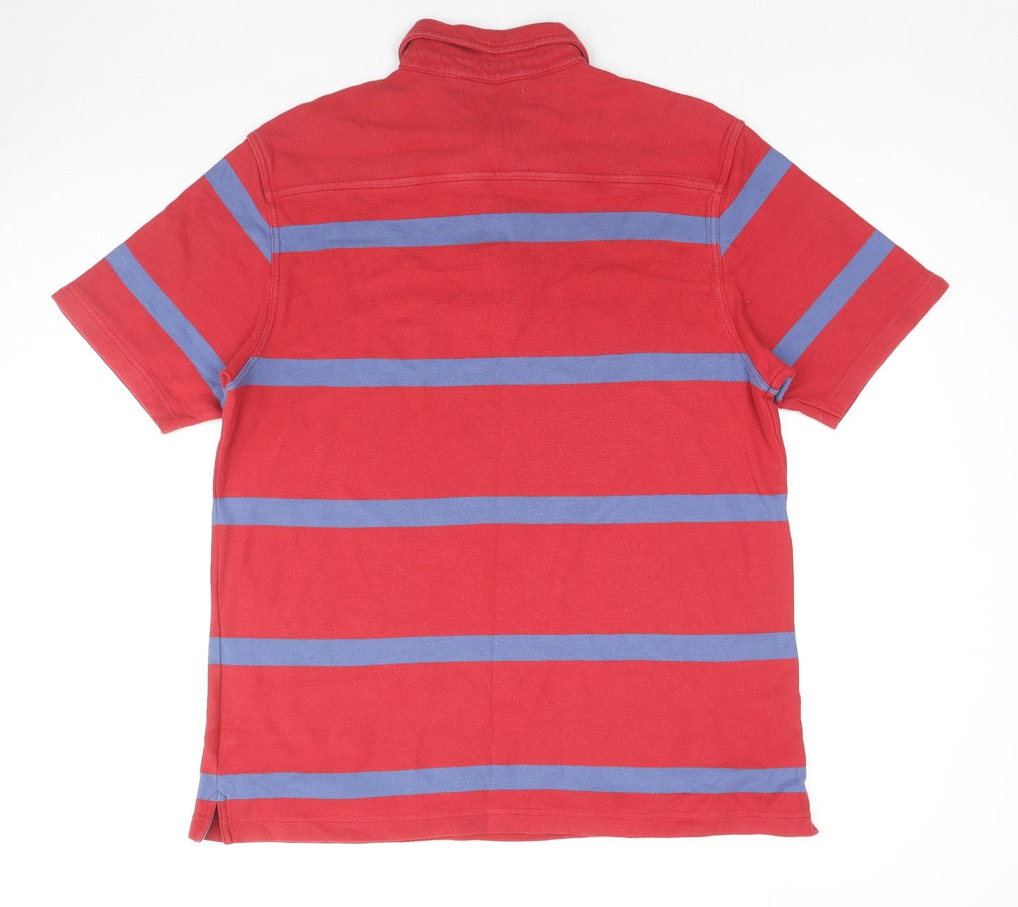 Marks and Spencer Mens Red Striped Cotton Polo Size M Collared Pullover