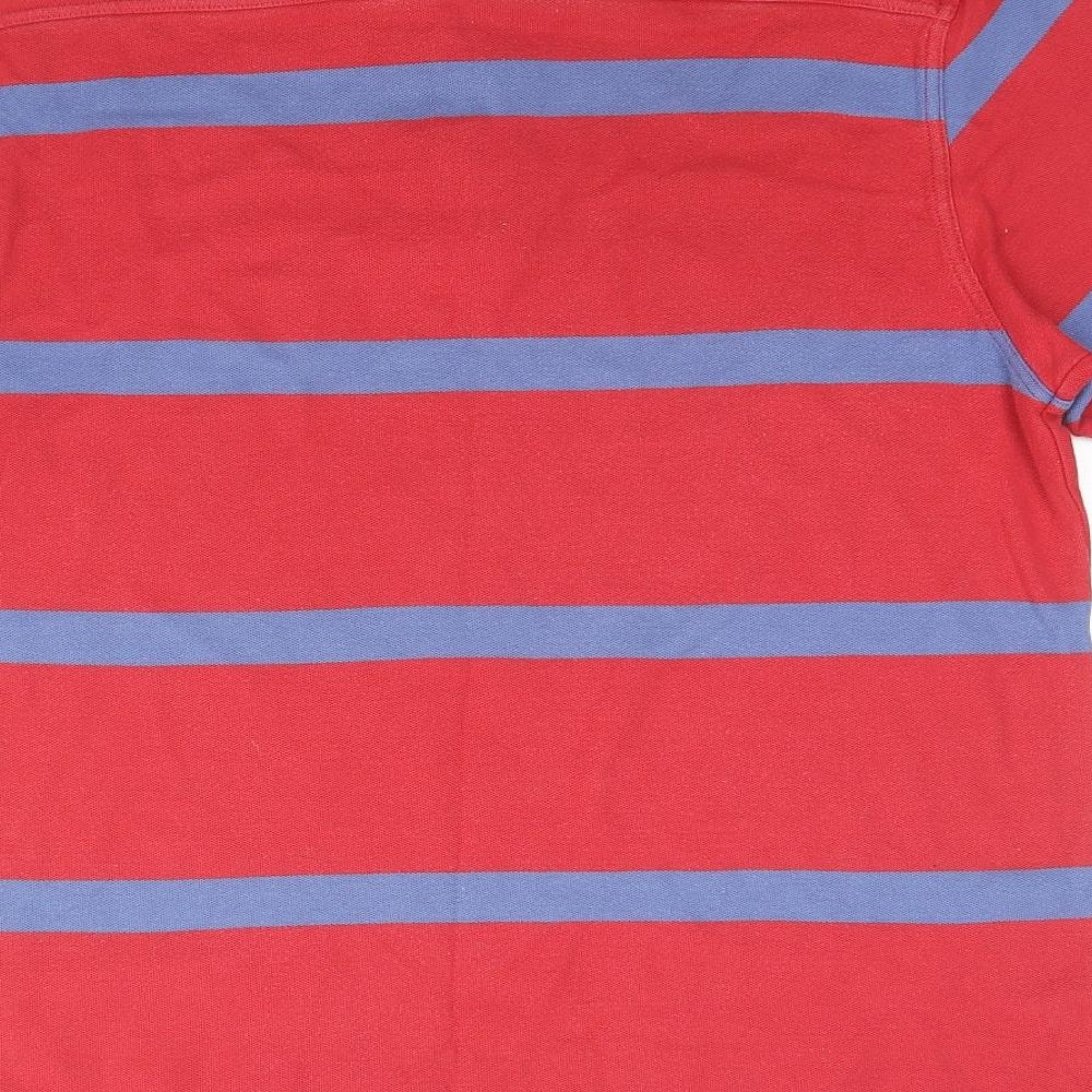 Marks and Spencer Mens Red Striped Cotton Polo Size M Collared Pullover