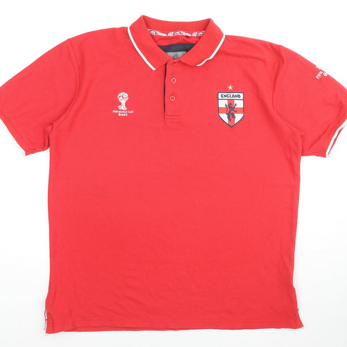 FIFA Mens Red Cotton Polo Size L Collared Pullover - England World Cup Brazil