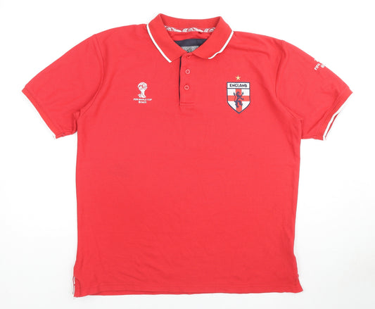 FIFA Mens Red Cotton Polo Size L Collared Pullover - England World Cup Brazil