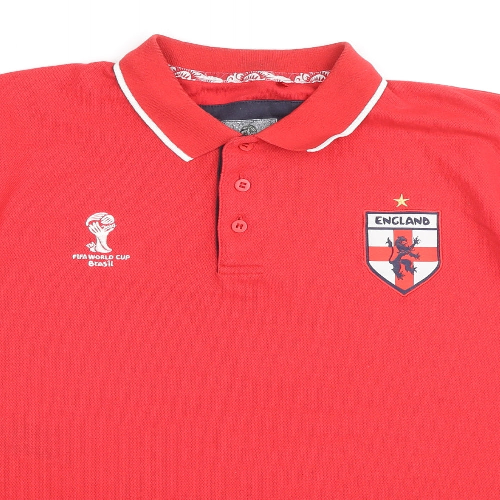 FIFA Mens Red Cotton Polo Size L Collared Pullover - England World Cup Brazil