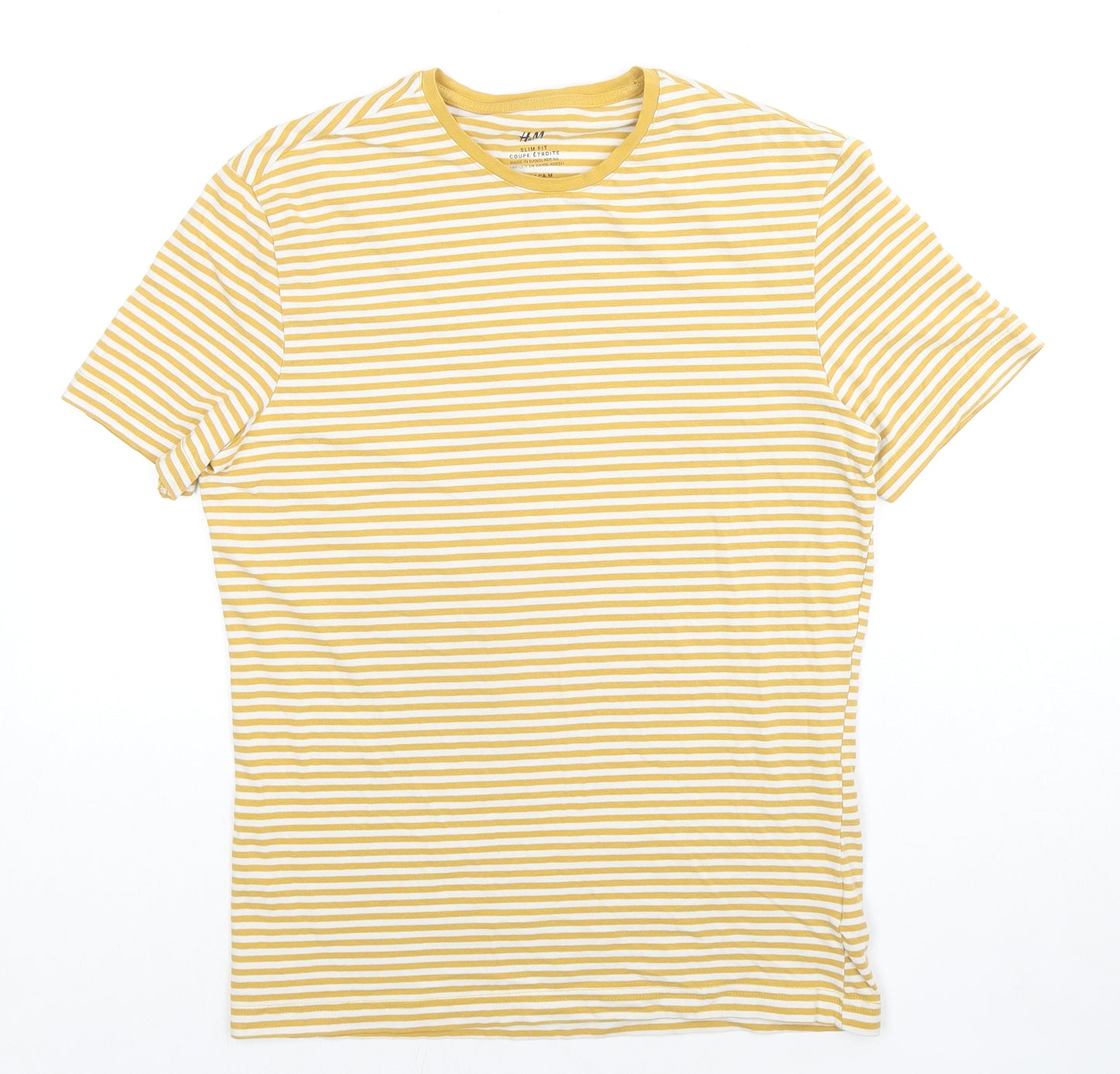 NEXT Womens Yellow Striped Cotton Basic T-Shirt Size M Crew Neck