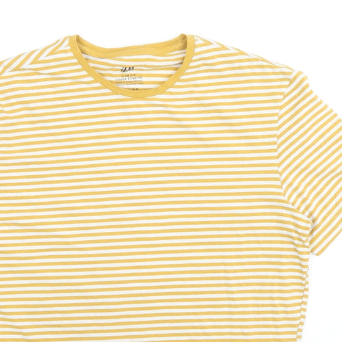 NEXT Womens Yellow Striped Cotton Basic T-Shirt Size M Crew Neck