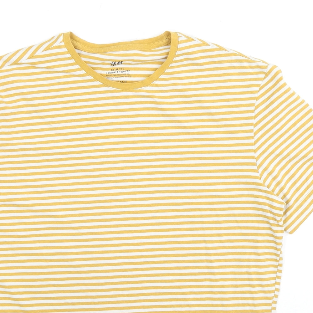 NEXT Womens Yellow Striped Cotton Basic T-Shirt Size M Crew Neck