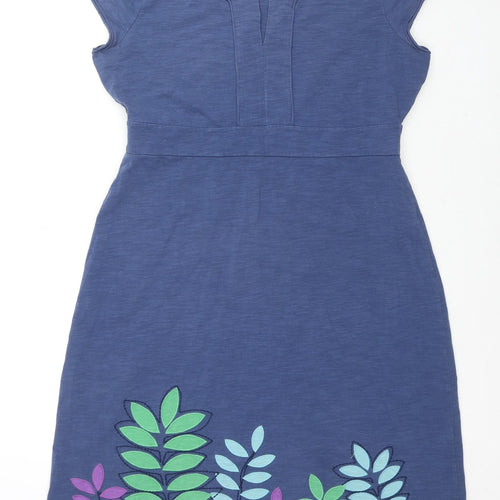 Boden Womens Blue Cotton A-Line Size 16 V-Neck Pullover - Flowers