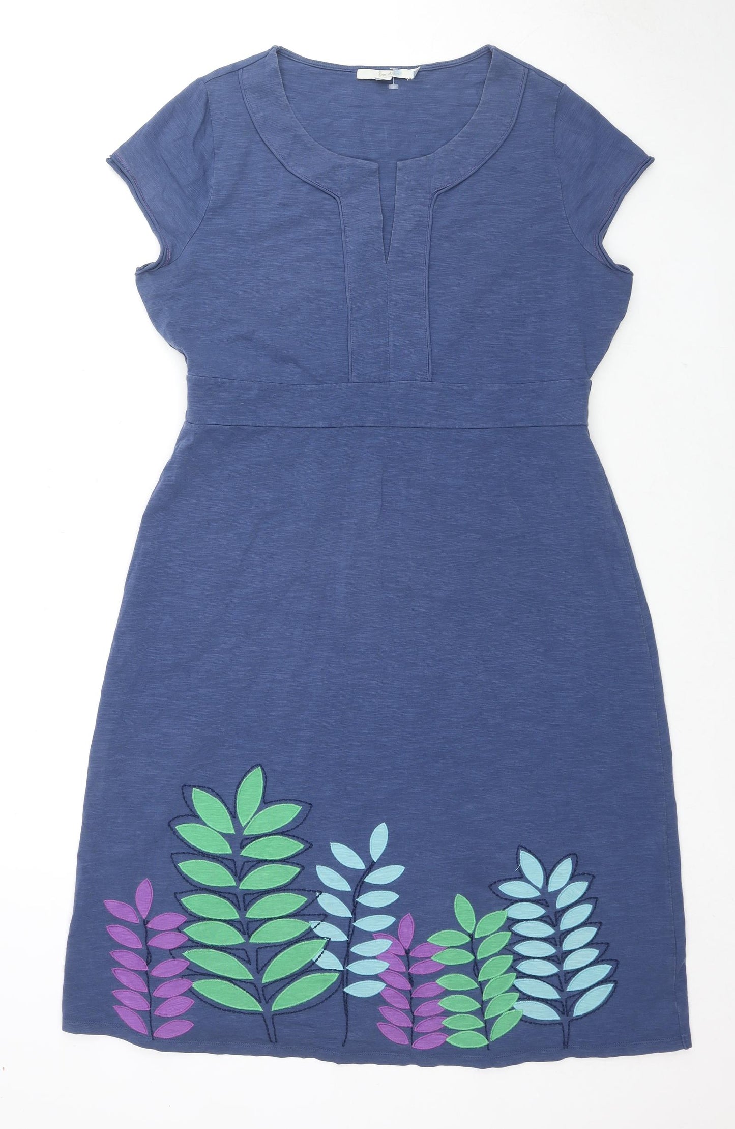 Boden Womens Blue Cotton A-Line Size 16 V-Neck Pullover - Flowers