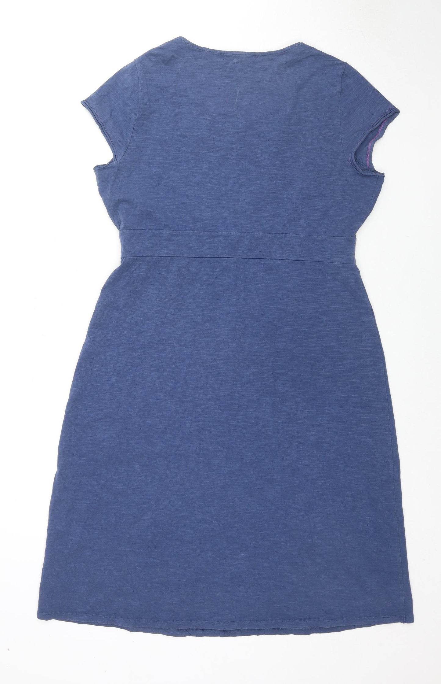 Boden Womens Blue Cotton A-Line Size 16 V-Neck Pullover - Flowers