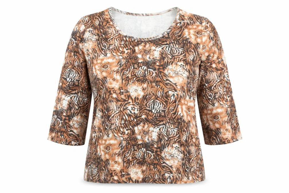 TIGI Womens Beige Geometric Cotton Basic Blouse Size 14 Round Neck - Flowers Size 14-16