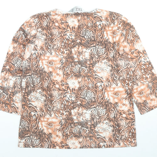 TIGI Womens Beige Geometric Cotton Basic Blouse Size 14 Round Neck - Flowers Size 14-16