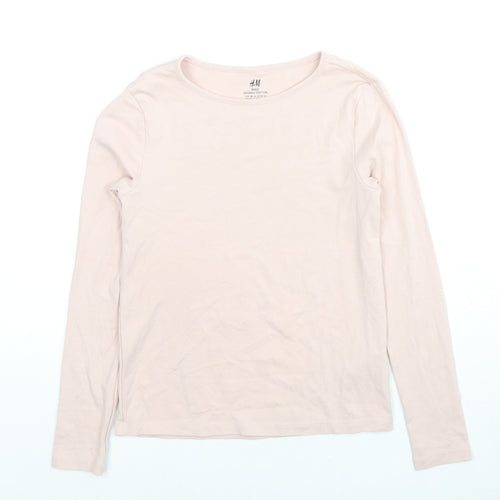 H&M Girls Beige Cotton Basic T-Shirt Size 10-11 Years Round Neck Pullover - Age 10-12 Years