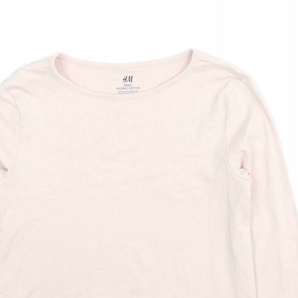 H&M Girls Beige Cotton Basic T-Shirt Size 10-11 Years Round Neck Pullover - Age 10-12 Years
