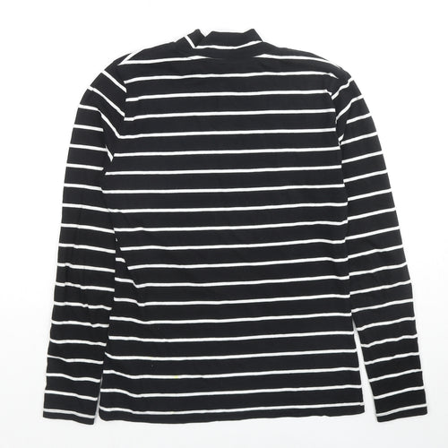 Marks and Spencer Womens Black Striped Cotton Basic T-Shirt Size 8 Mock Neck