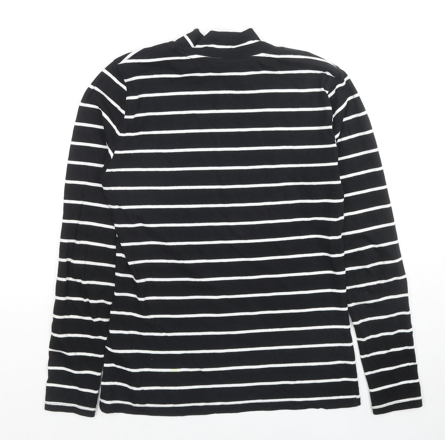 Marks and Spencer Womens Black Striped Cotton Basic T-Shirt Size 8 Mock Neck