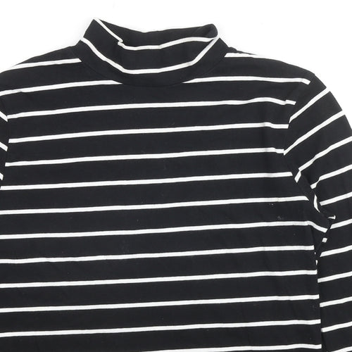 Marks and Spencer Womens Black Striped Cotton Basic T-Shirt Size 8 Mock Neck