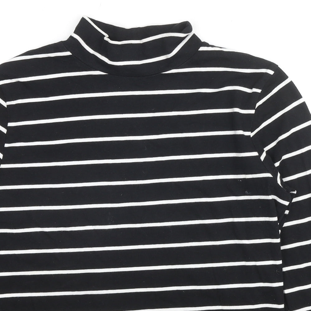 Marks and Spencer Womens Black Striped Cotton Basic T-Shirt Size 8 Mock Neck