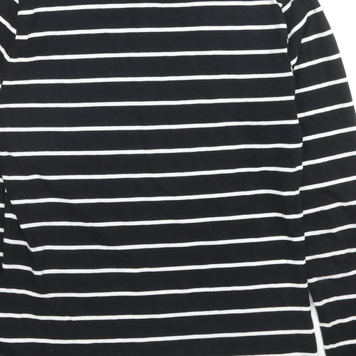 Marks and Spencer Womens Black Striped Cotton Basic T-Shirt Size 8 Mock Neck