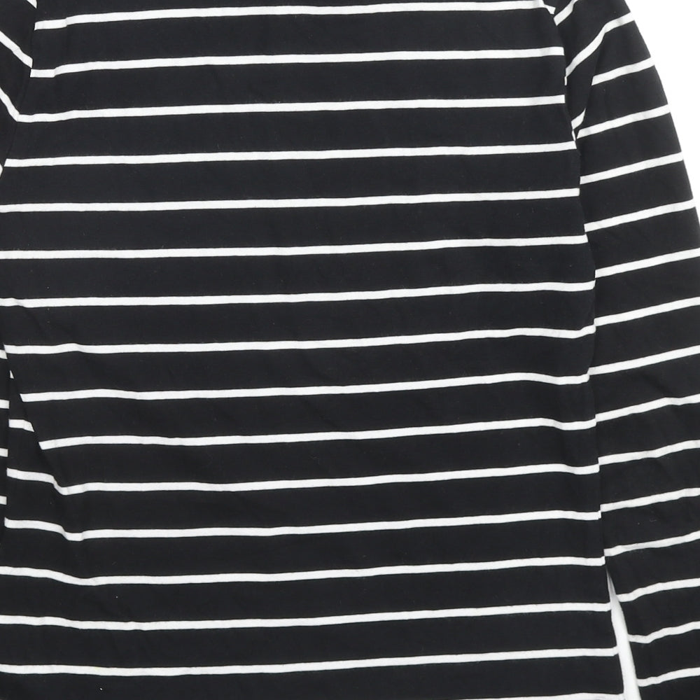 Marks and Spencer Womens Black Striped Cotton Basic T-Shirt Size 8 Mock Neck