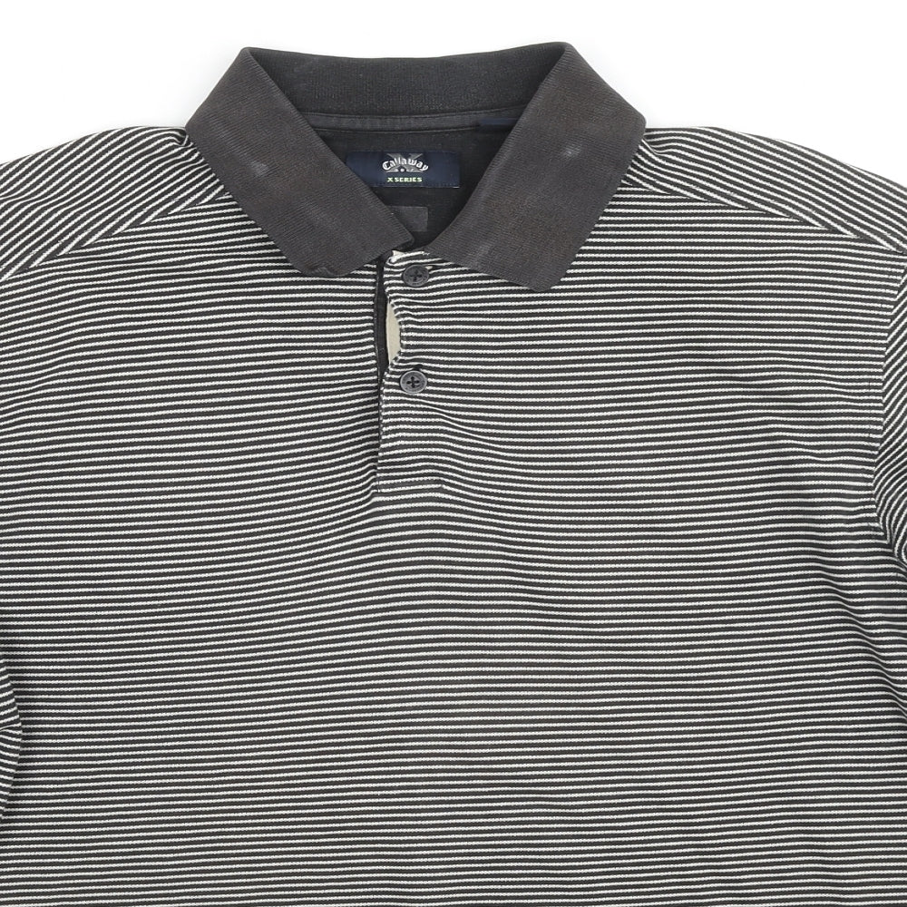 Callaway Mens Black Striped Cotton Polo Size XL Collared Pullover - Golf