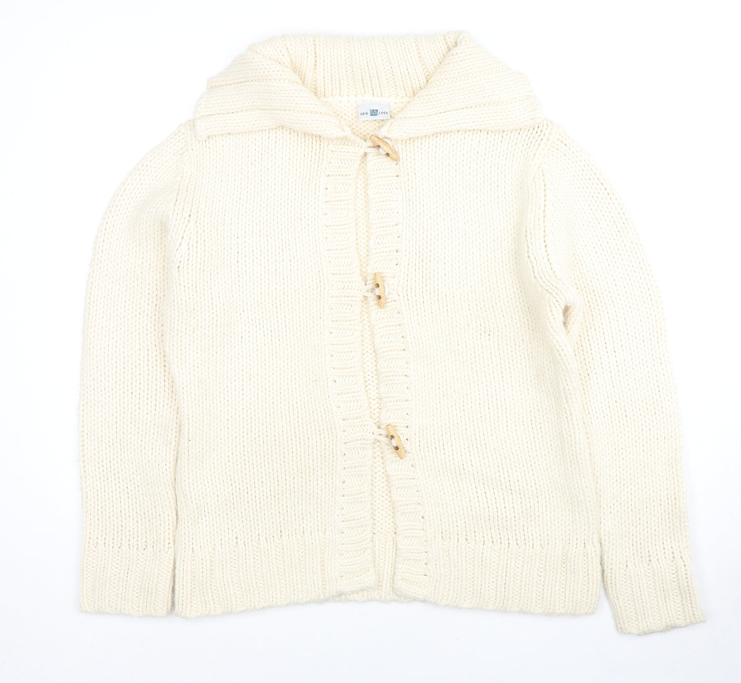 New Look Womens Ivory Collared Acrylic Cardigan Jumper Size 16