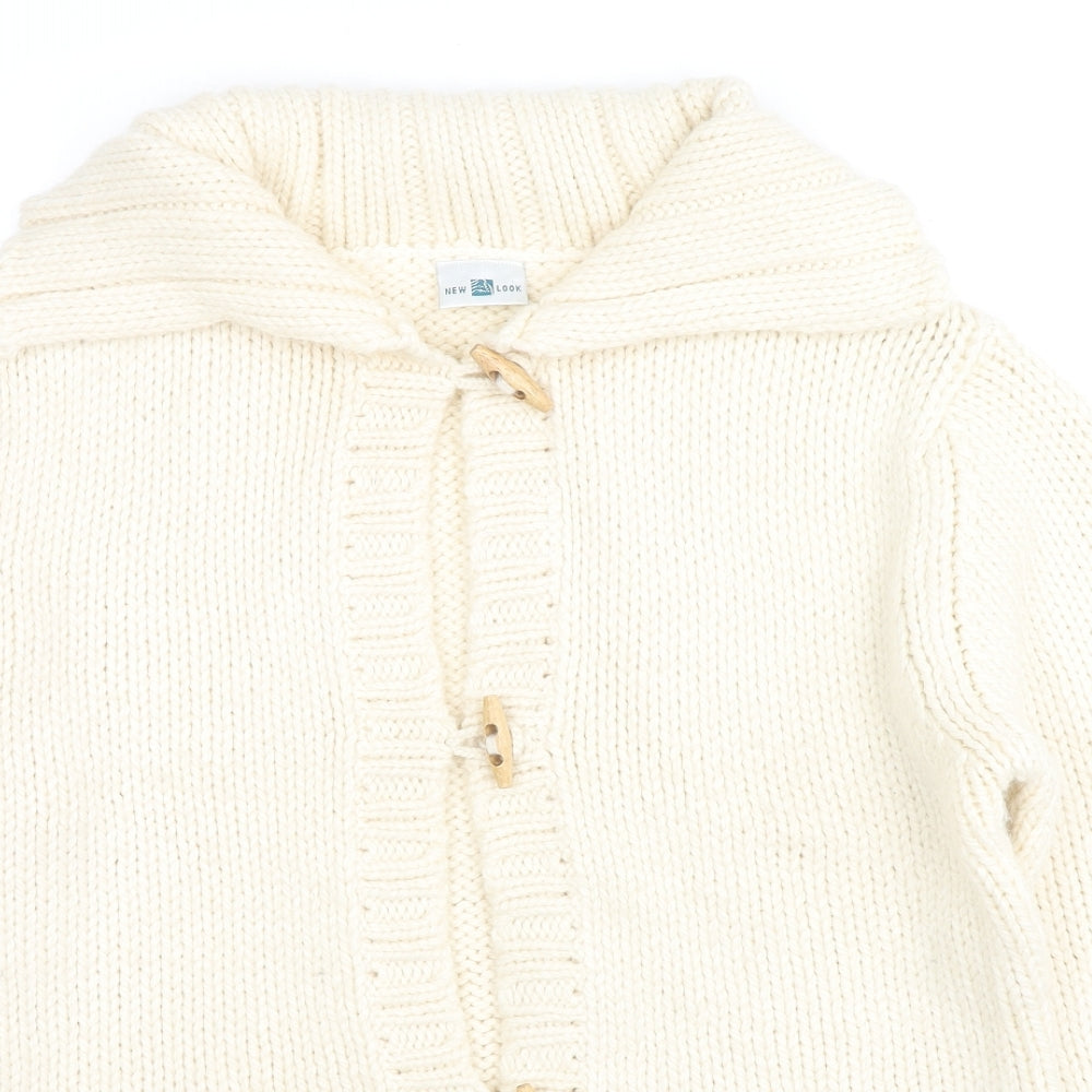 New Look Womens Ivory Collared Acrylic Cardigan Jumper Size 16