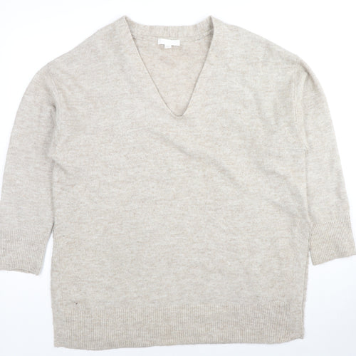 H&M Womens Beige V-Neck Polyester Pullover Jumper Size M