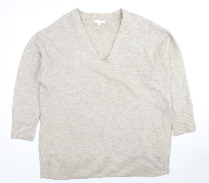 H&M Womens Beige V-Neck Polyester Pullover Jumper Size M