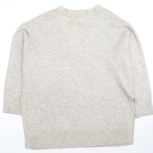 H&M Womens Beige V-Neck Polyester Pullover Jumper Size M