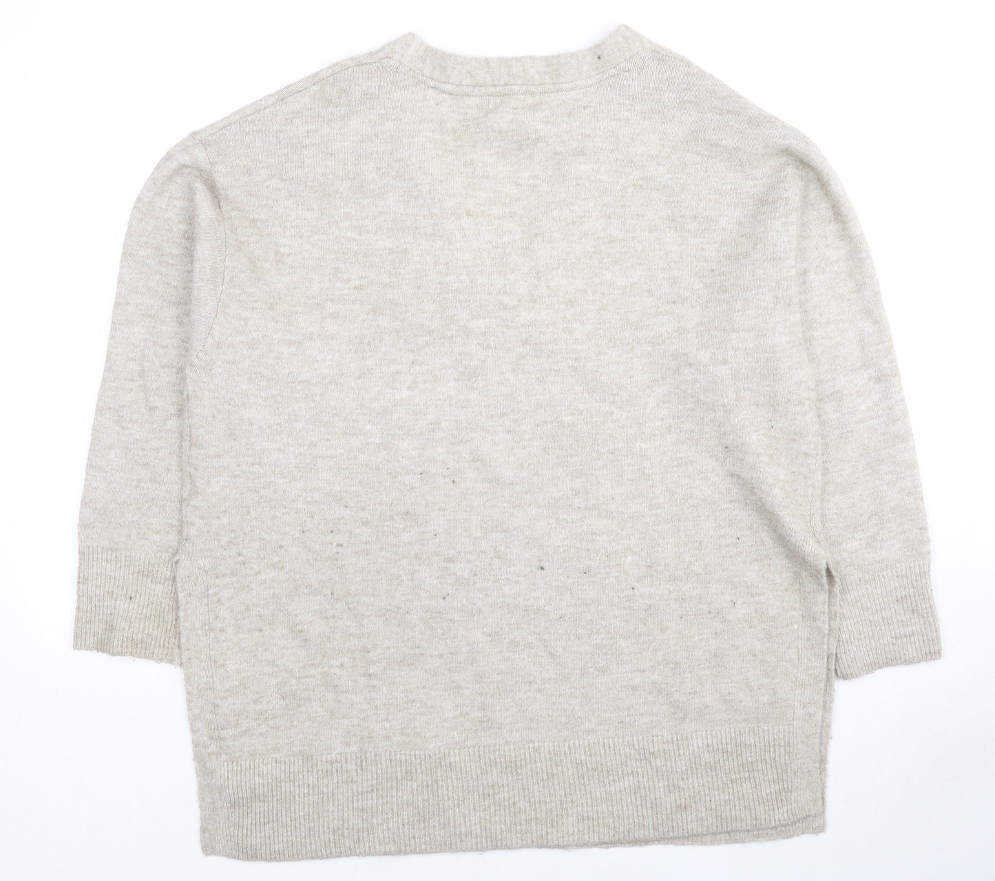 H&M Womens Beige V-Neck Polyester Pullover Jumper Size M